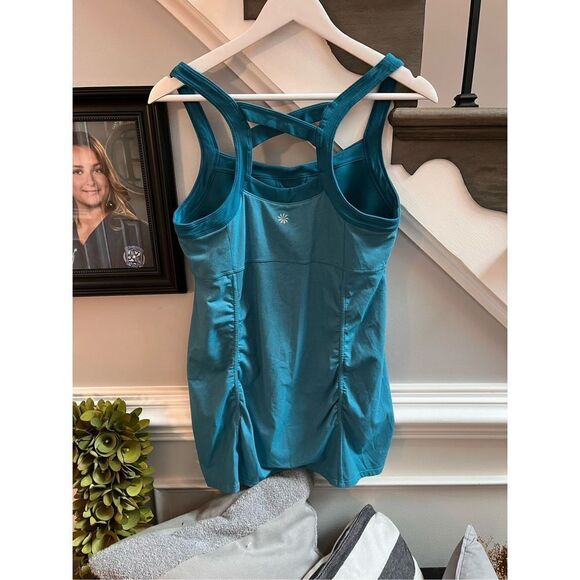 Athleta Teal Ruched Long Line Shelf Bra Athletic Top sz LT - Picture 2 of 5